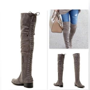 Charles By Charles David Taupe Lace-Up Over-the-Knee Boots